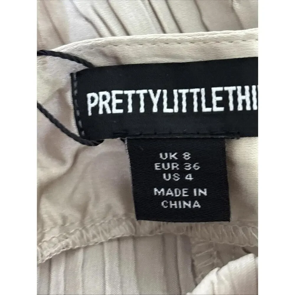 PrettyLittleThing Oatmeal High Waisted Pisse Wide Leg Pants - Size 4‎ Tall New